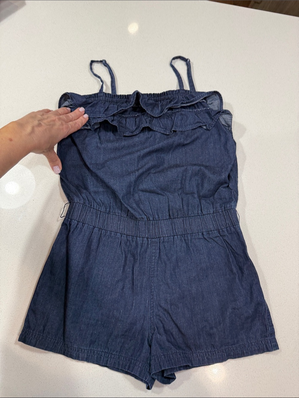 Cherokee Navy Chambray Ruffle Romper - Girls